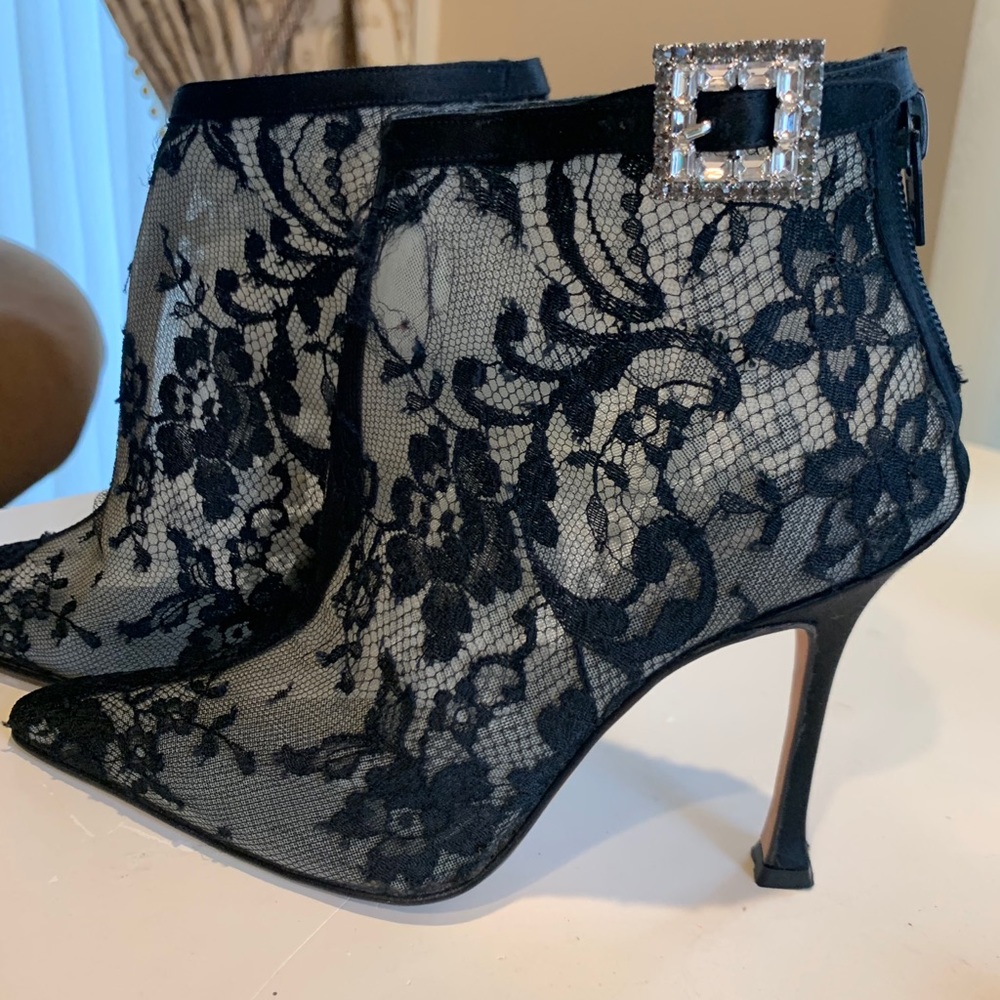 MANOLO BLAHNIK BLACK Rhinestone Booties S36 - Picture 3 of 16